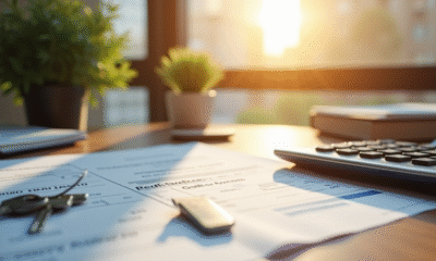 Bureau moderne avec documents fiscaux et clés de location
