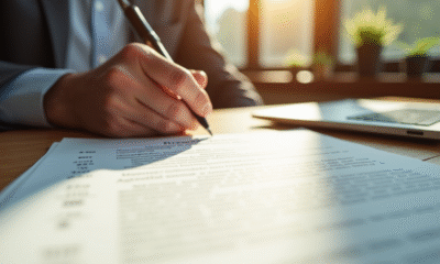 Main signant un contrat de location au bureau
